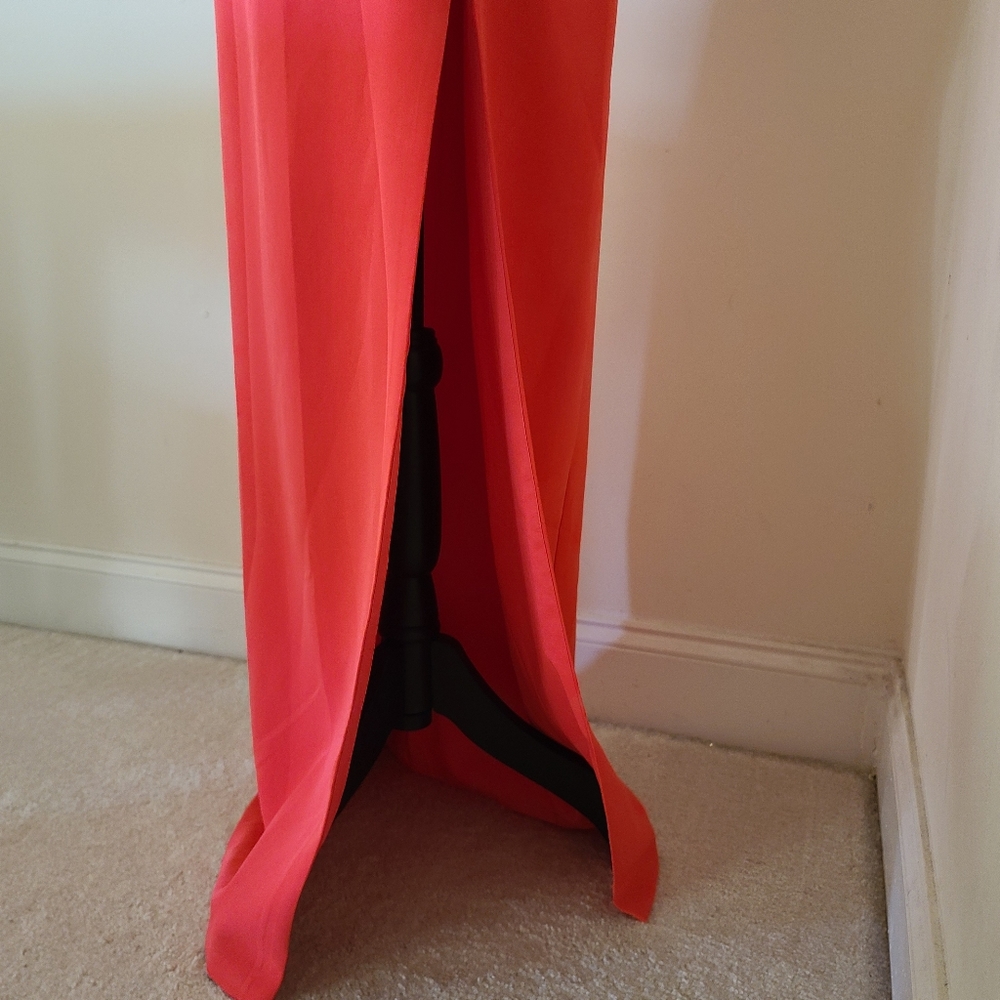 🔥Aidan Mattox Neon Coral Cut-Out Maxi Dress - Picture 12 of 15